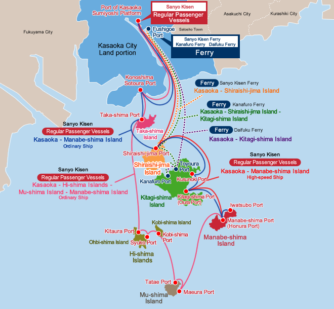 Access to Kasaoka Islands: Sailing Route Map