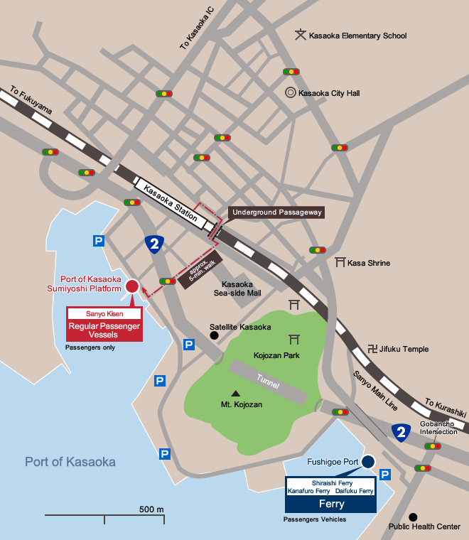 Access to Kasaoka Islands: Boarding Docks in Kasaoka Port Vicinity 