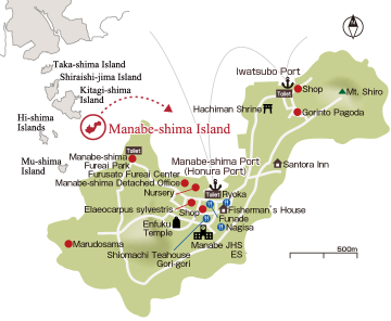 Map of Places to See on Manabe-shima Island 