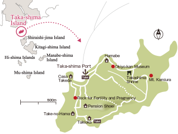 Map of Places to See on Taka-shima Island