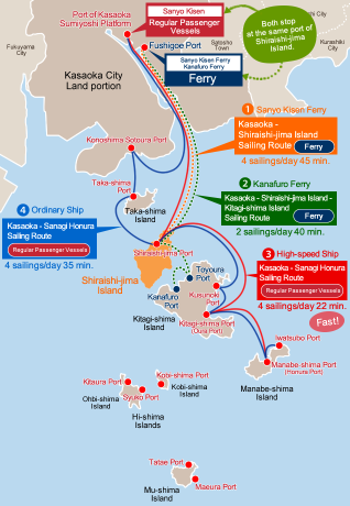 Map of Sailing Routes to Shiraishi-jima Island